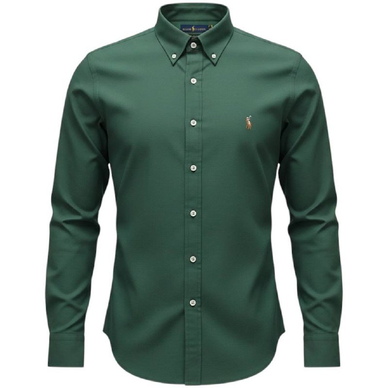 Camisa Ralph Lauren Masculina Oxford Verde Floresta Pony Colorido