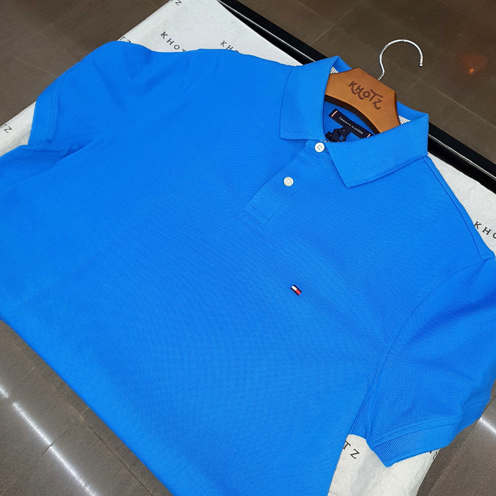 Polo Tommy Hilfiger Masculina  Azul Piscina 1985 Regular Fit