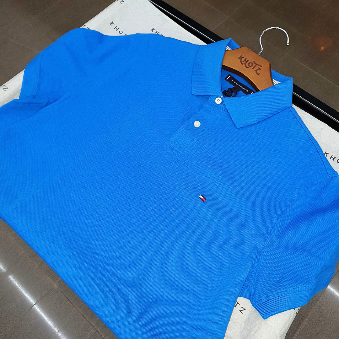 Polo Tommy Hilfiger Masculina  Azul Piscina 1985 Regular Fit