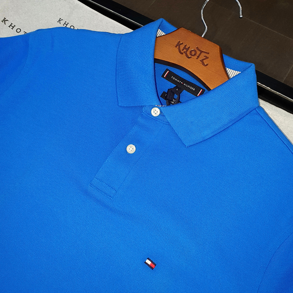Polo Tommy Hilfiger Masculina  Azul Piscina 1985 Regular Fit