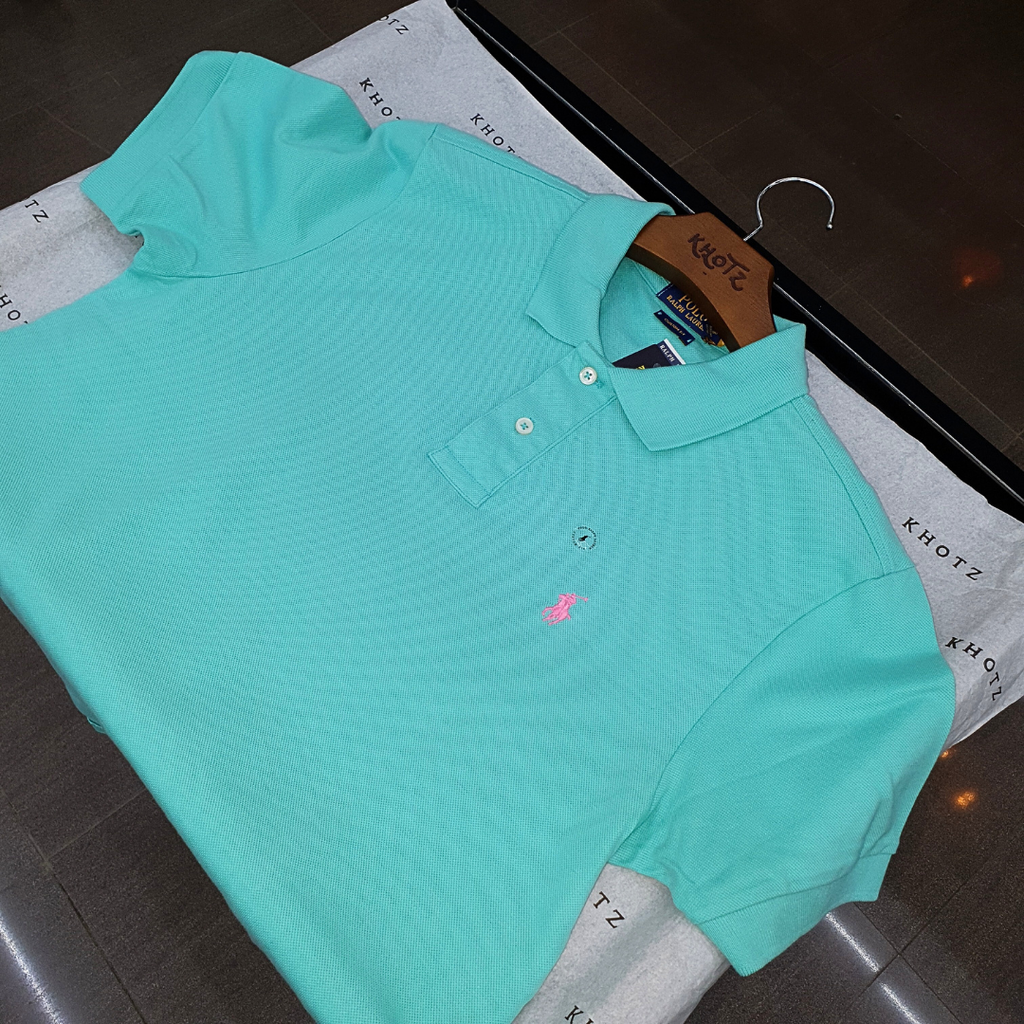 Polo Ralph Lauren Masculina Verde Água Pony Rosa