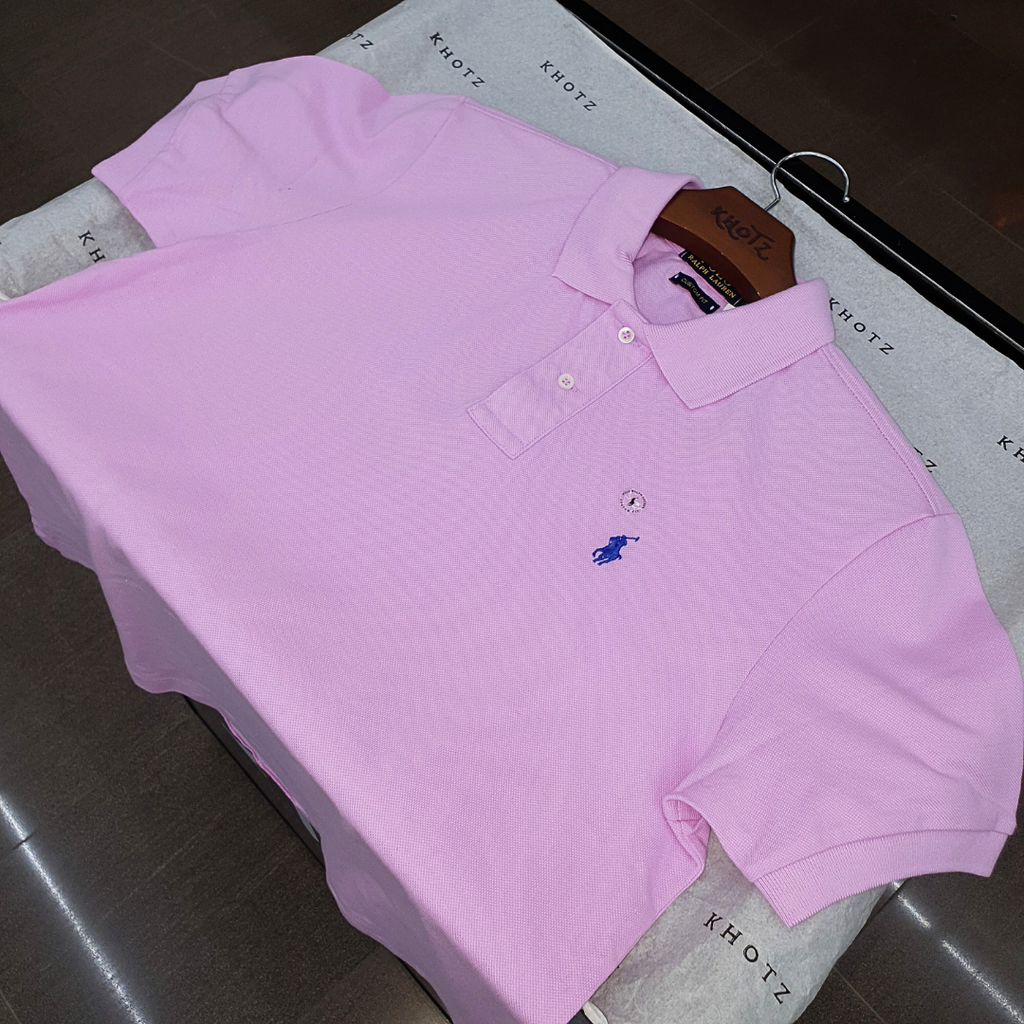 Polo Ralph Lauren Masculina Rosa Claro Pony Azul