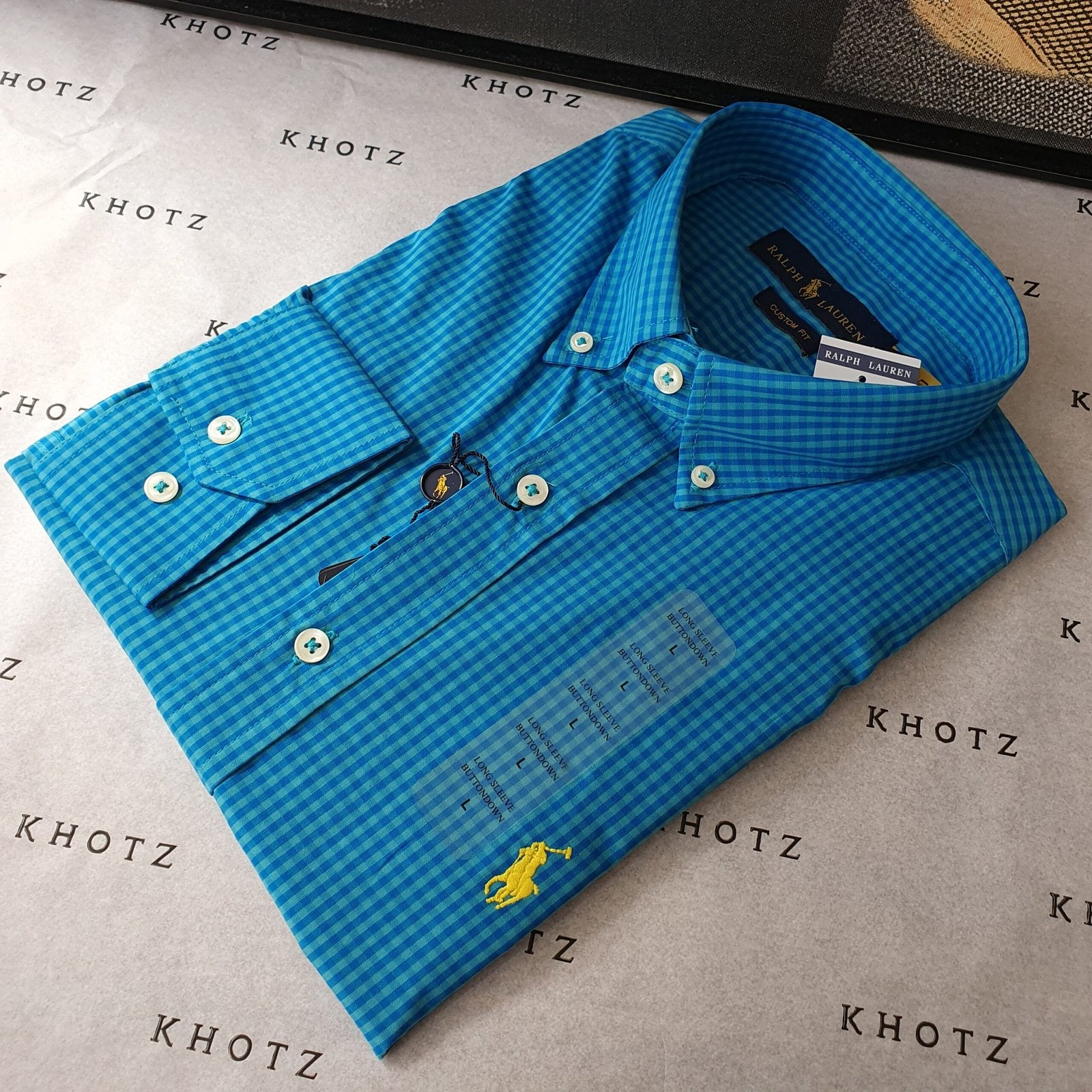 Camisa Ralph Lauren Masculina Micro Xadrez Blue Ice Pony Amarelo