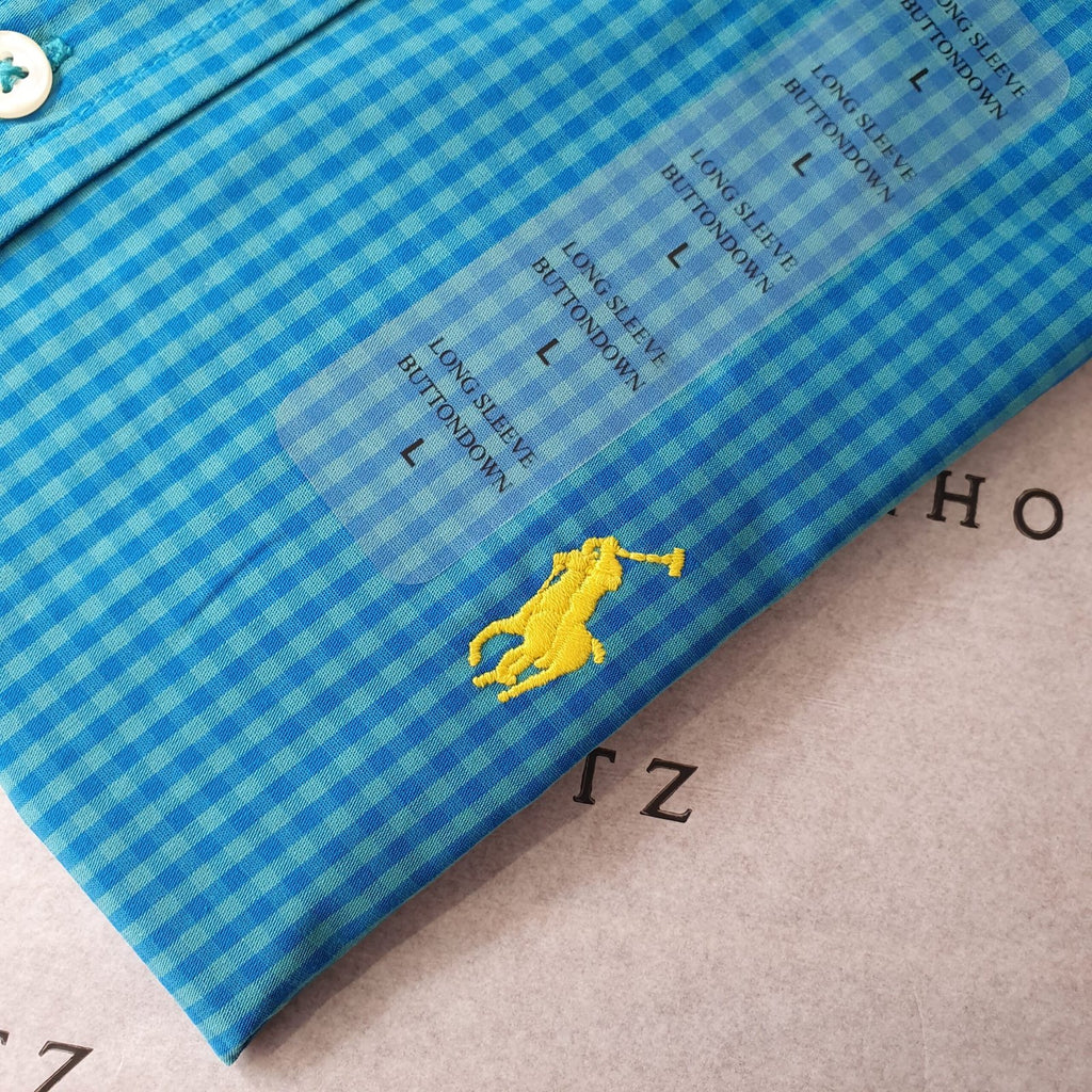 Camisa Ralph Lauren Masculina Micro Xadrez Blue Ice Pony Amarelo
