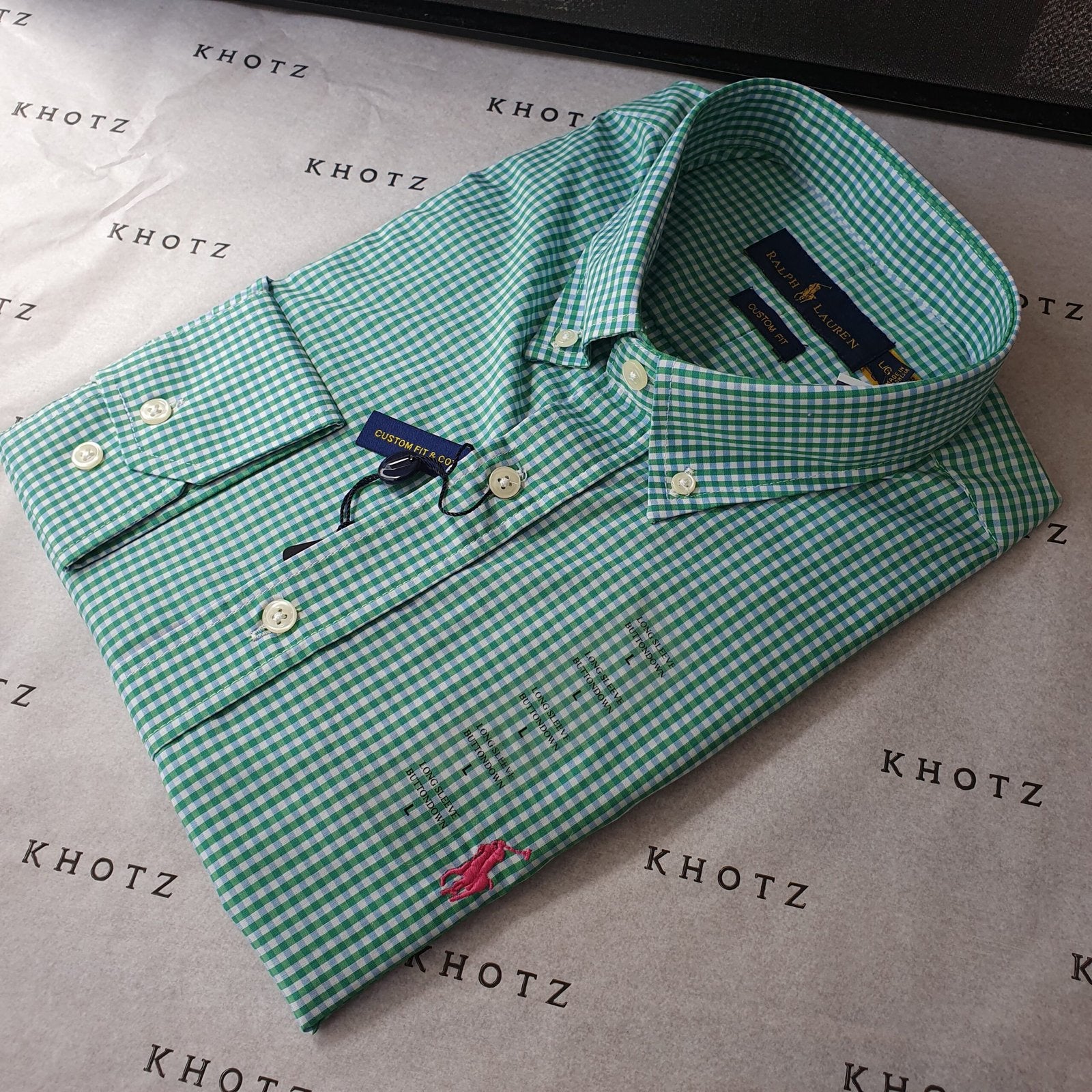 Camisa Ralph Lauren Masculina Micro Xadrez Verde Cidreira Pony Rosa