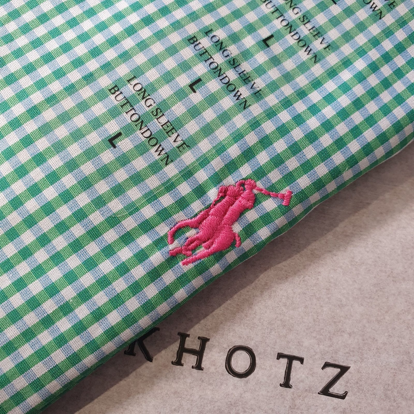 Camisa Ralph Lauren Masculina Micro Xadrez Verde Cidreira Pony Rosa
