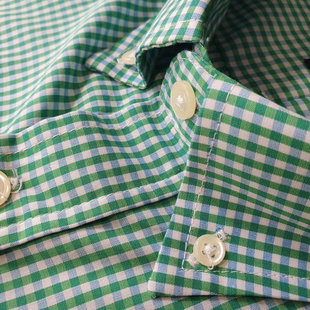 Camisa Ralph Lauren Masculina Micro Xadrez Verde Cidreira Pony Rosa