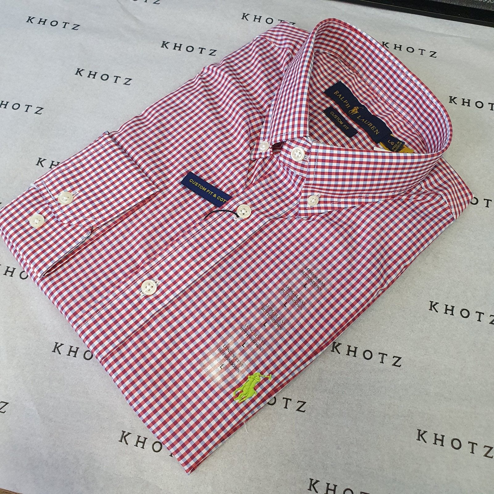 Camisa Ralph Lauren Masculina Micro Xadrez Goiaba Pony Limão