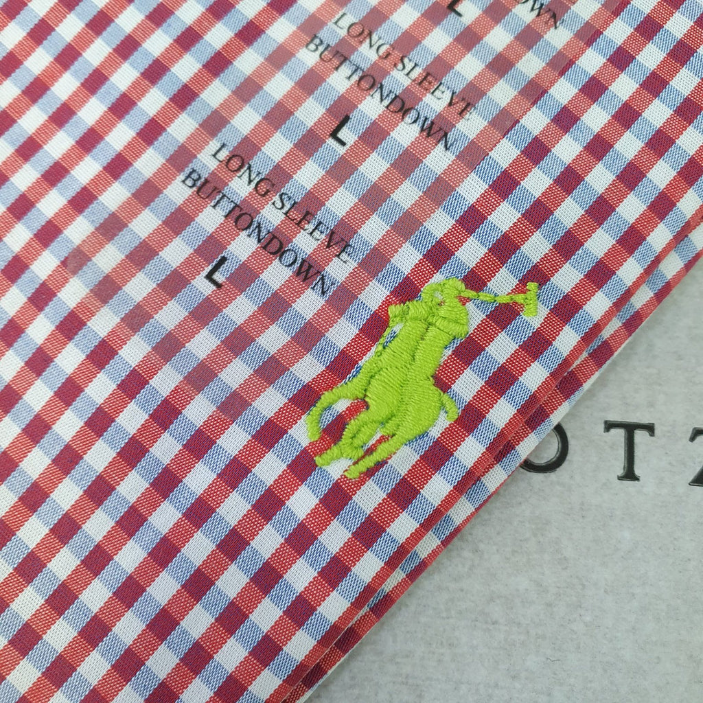 Camisa Ralph Lauren Masculina Micro Xadrez Goiaba Pony Limão