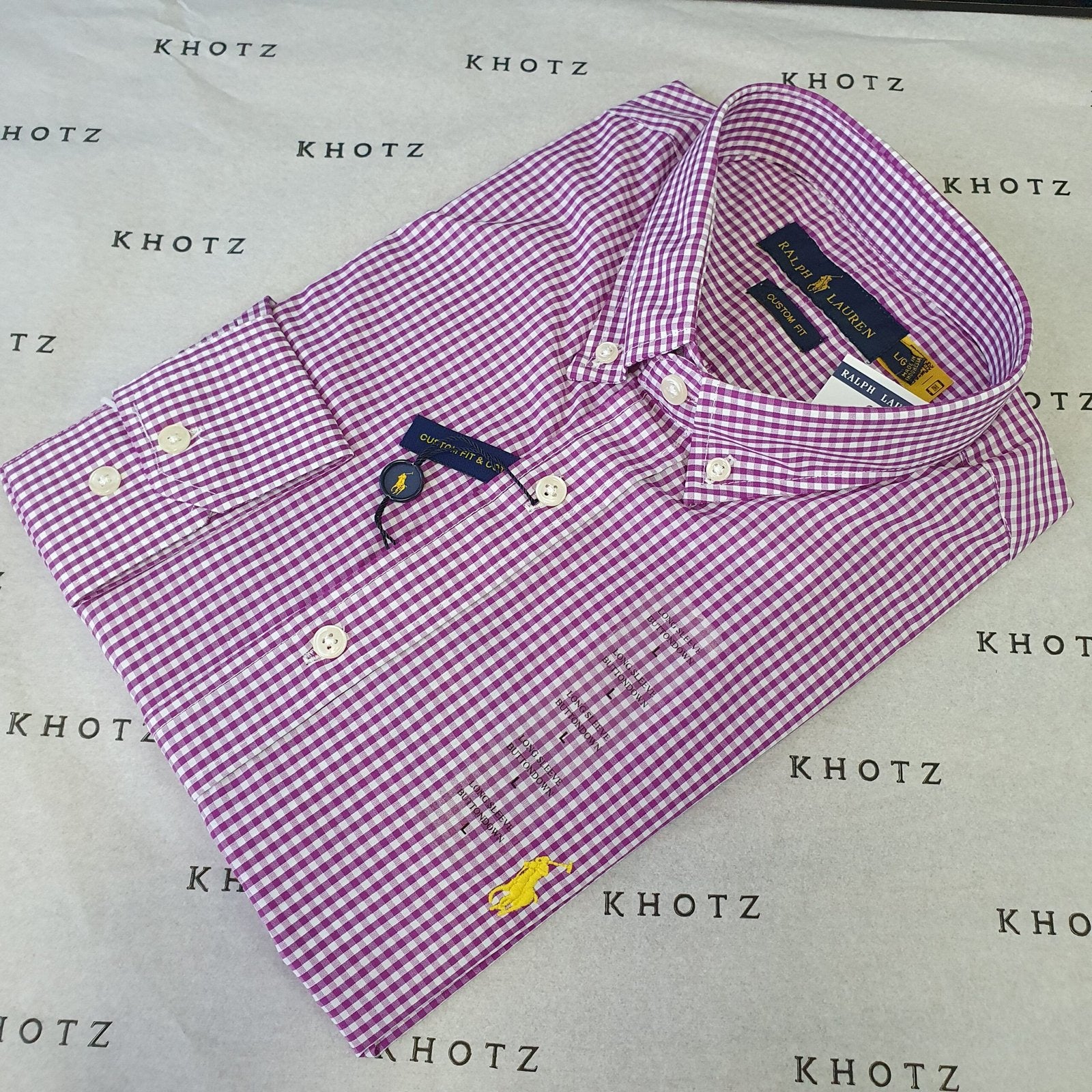 Camisa Ralph Lauren Masculina Micro Xadrez Roxo Pony Amarelo
