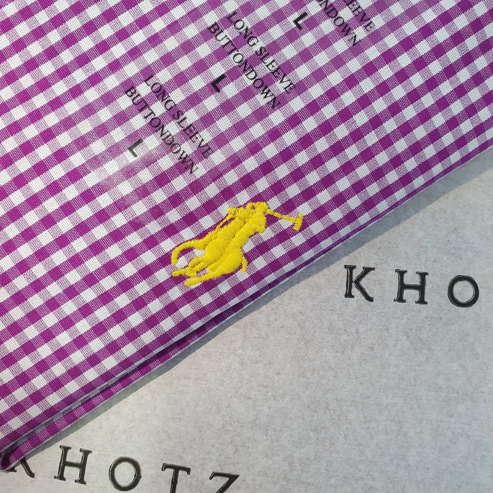 Camisa Ralph Lauren Masculina Micro Xadrez Roxo Pony Amarelo