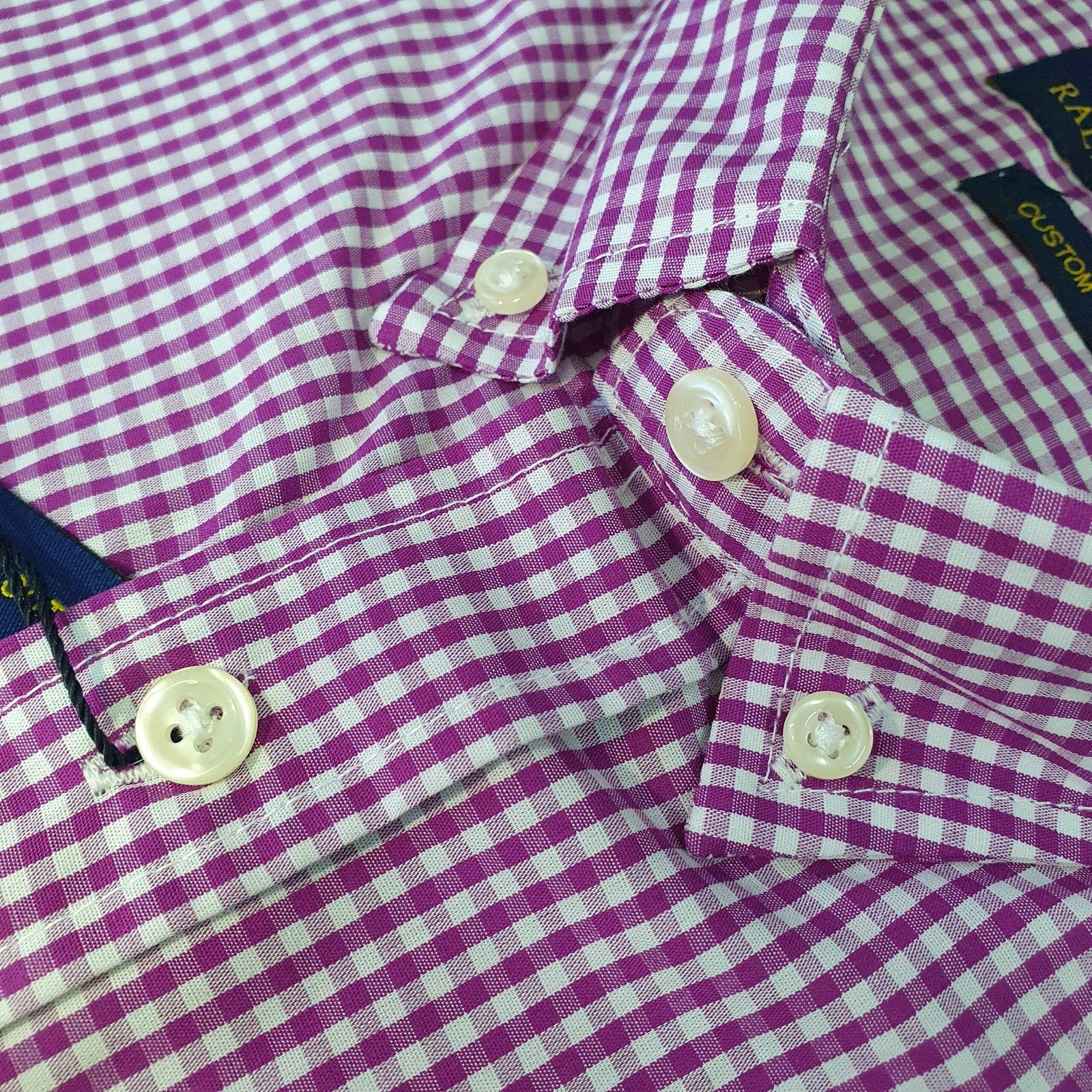 Camisa Ralph Lauren Masculina Micro Xadrez Roxo Pony Amarelo