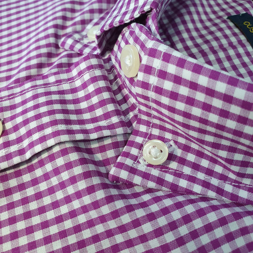 Camisa Ralph Lauren Masculina Micro Xadrez Roxo Pony Amarelo