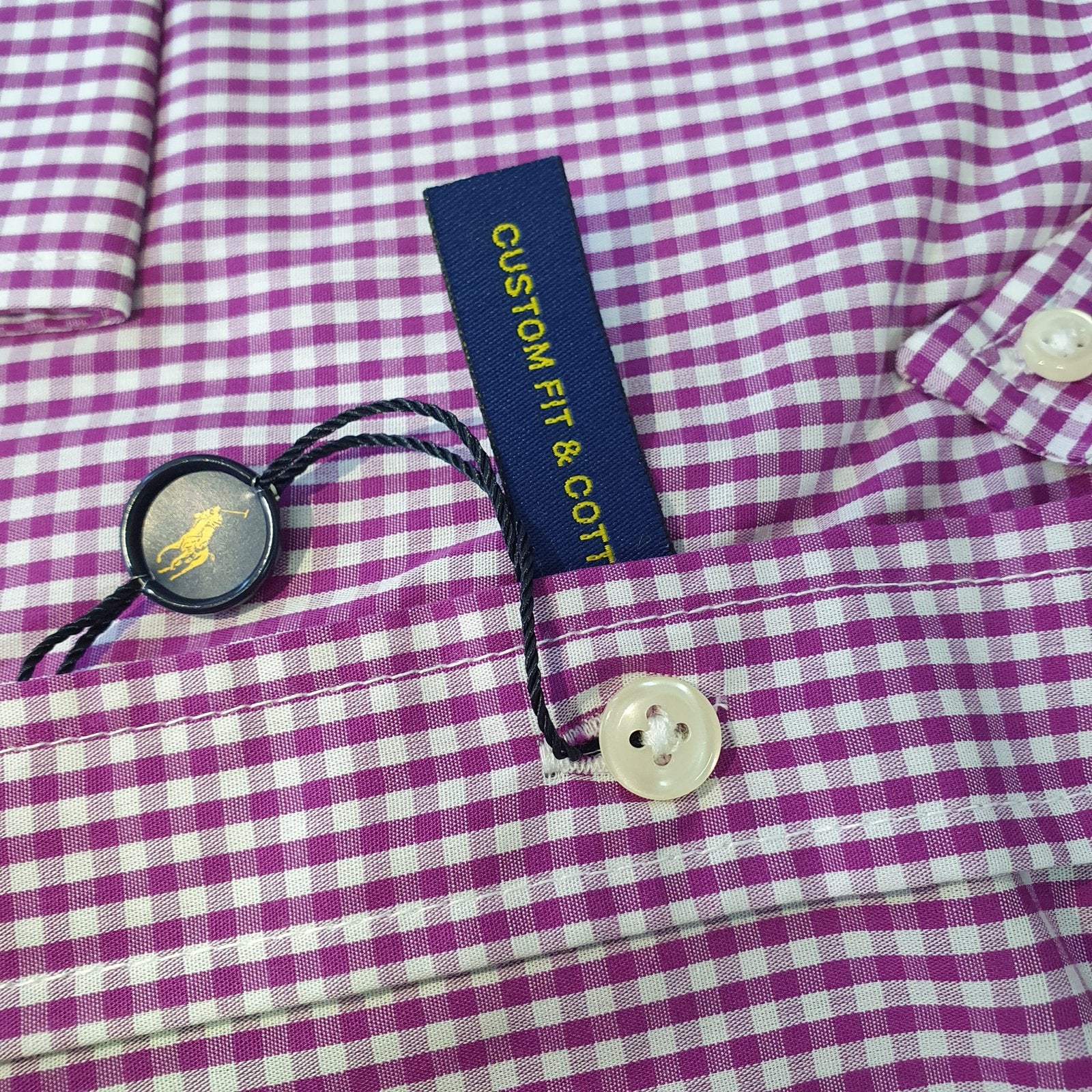 Camisa Ralph Lauren Masculina Micro Xadrez Roxo Pony Amarelo