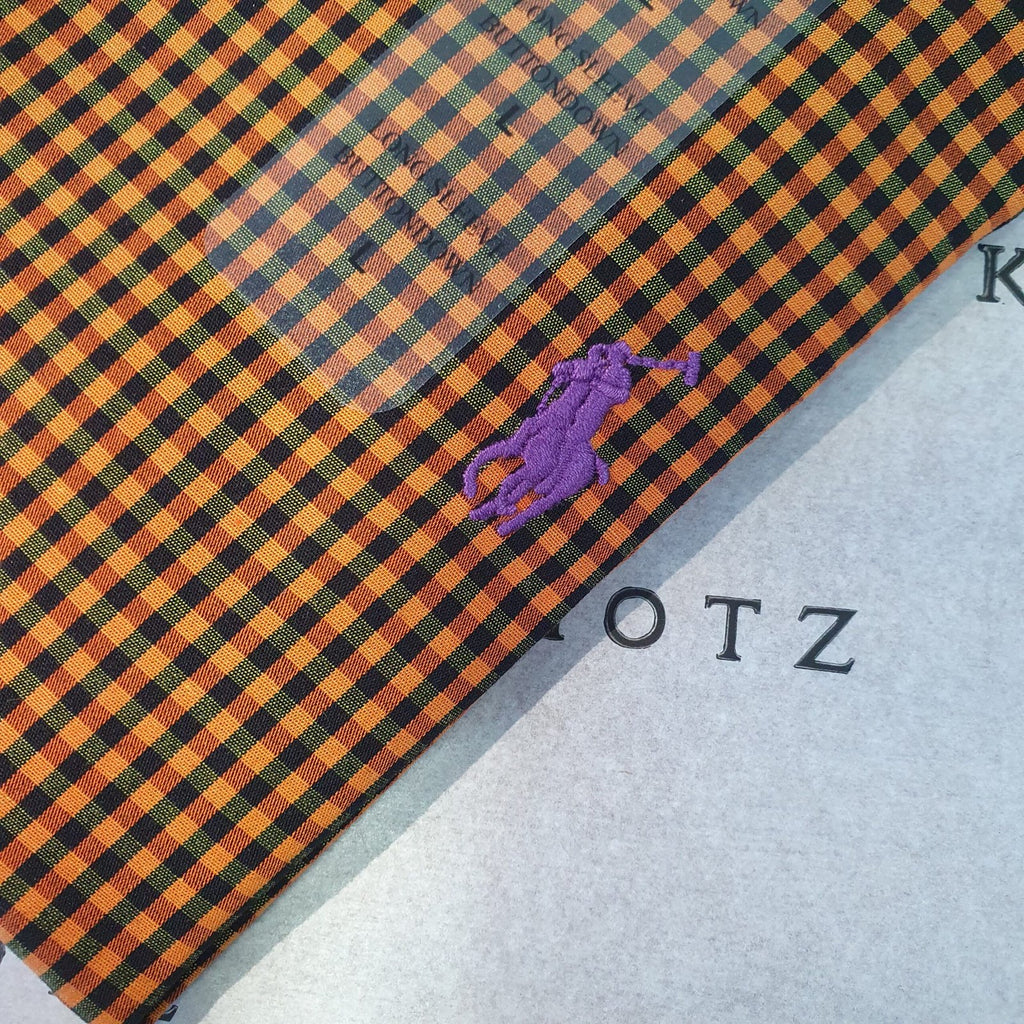 Camisa Ralph Lauren Masculina Micro Xadrez Caramelo Pony Roxo