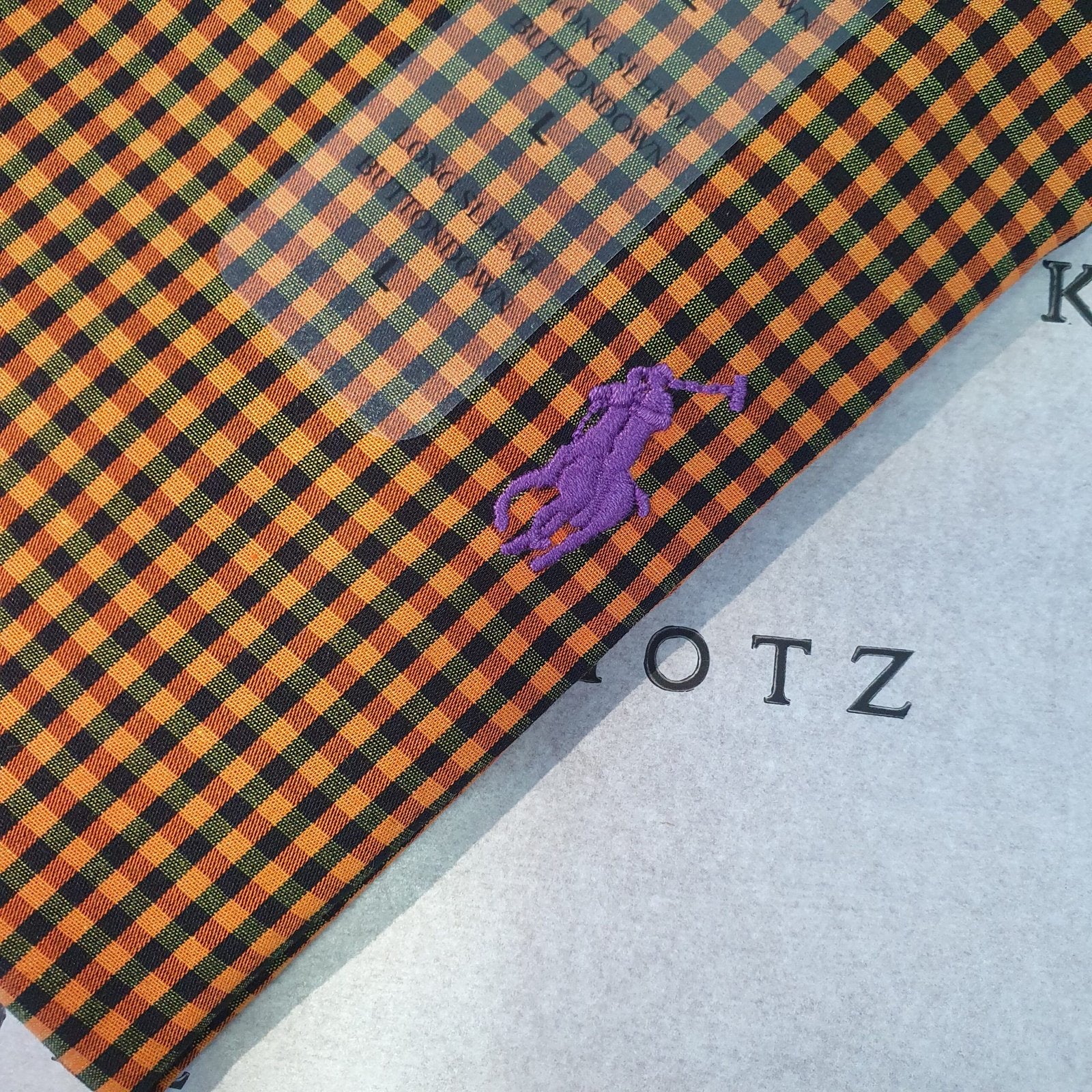 Camisa Ralph Lauren Masculina Micro Xadrez Caramelo Pony Roxo