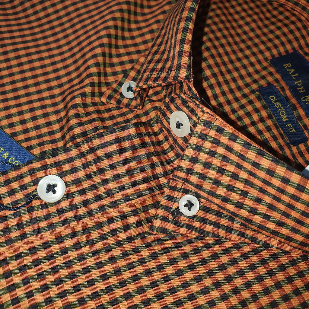 Camisa Ralph Lauren Masculina Micro Xadrez Caramelo Pony Roxo