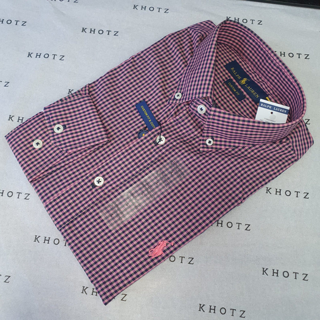 Camisa Ralph Lauren Masculina Micro Xadrez Rosê Pony Goiaba
