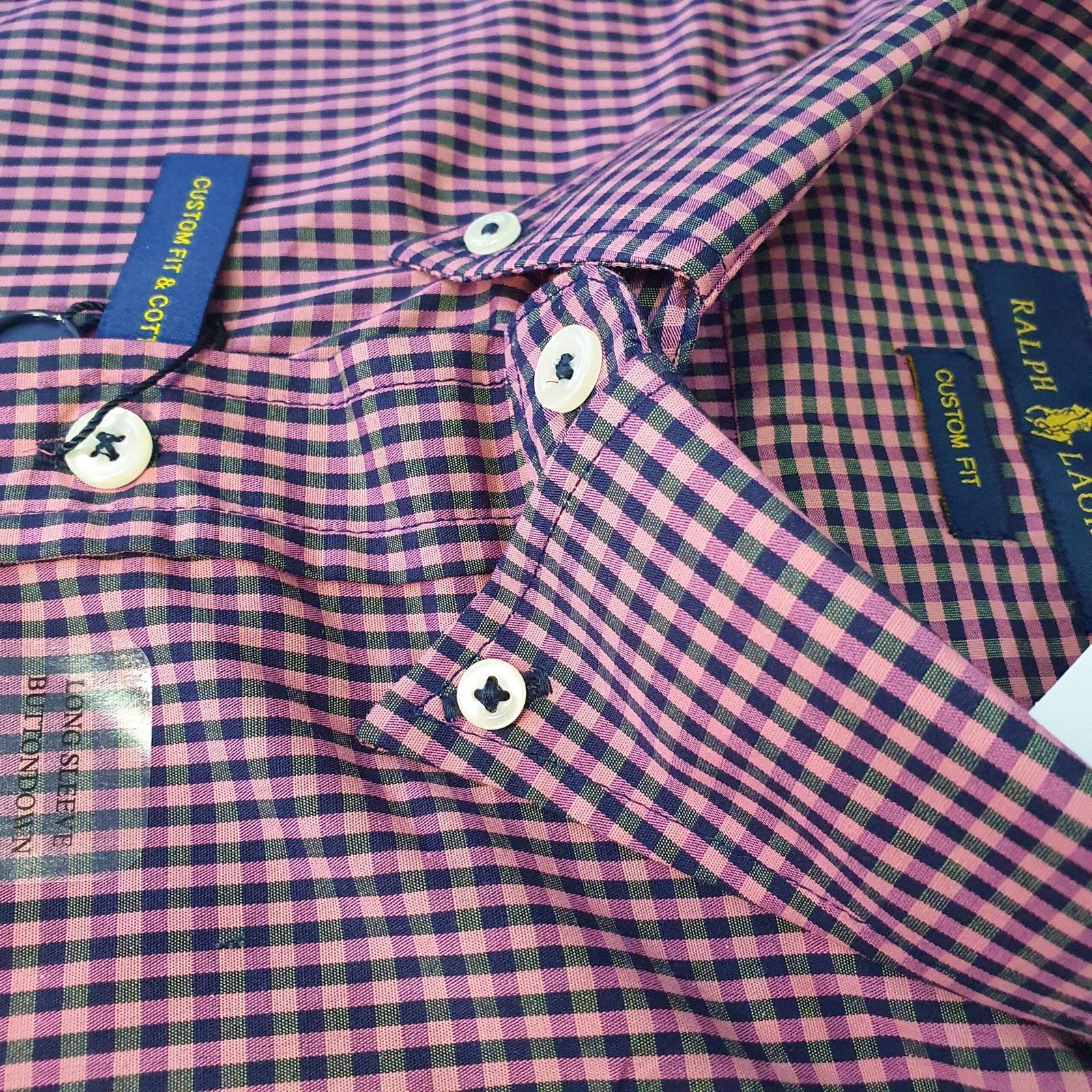 Camisa Ralph Lauren Masculina Micro Xadrez Rosê Pony Goiaba