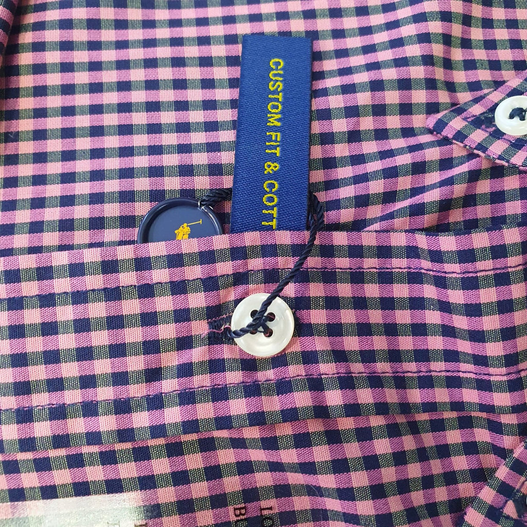 Camisa Ralph Lauren Masculina Micro Xadrez Rosê Pony Goiaba