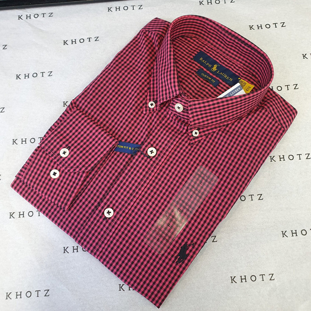 Camisa Ralph Lauren Masculina Micro Xadrez Pitaya Pony Preto