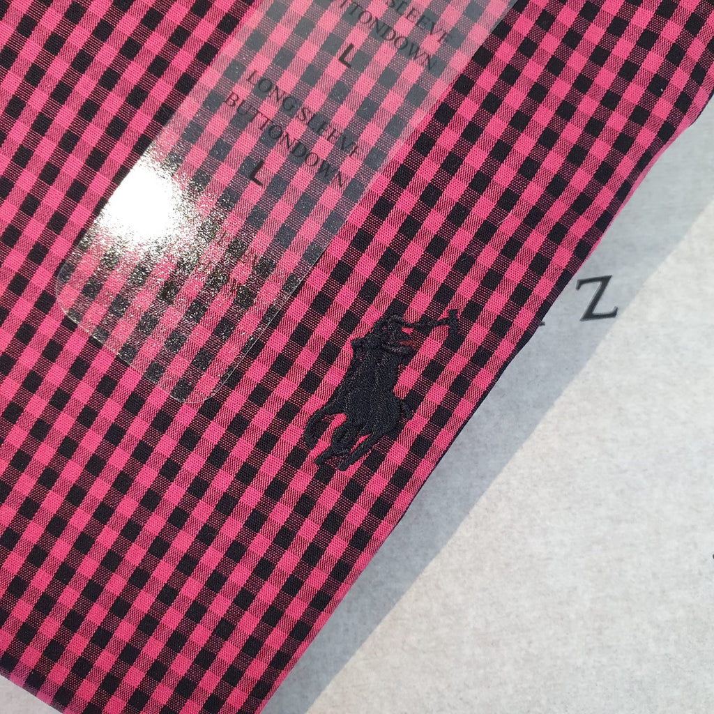 Camisa Ralph Lauren Masculina Micro Xadrez Pitaya Pony Preto