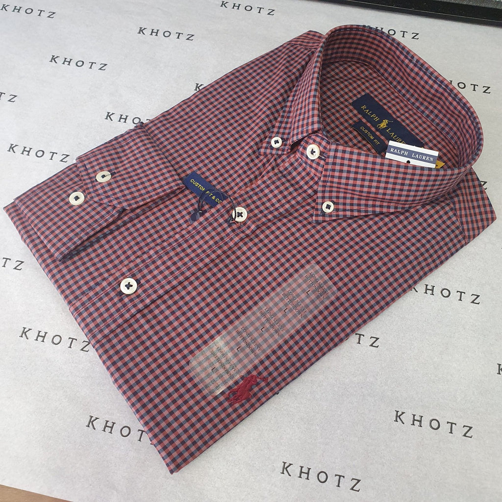 Camisa Ralph Lauren Masculina Micro Xadrez Malbec Pony Bordô