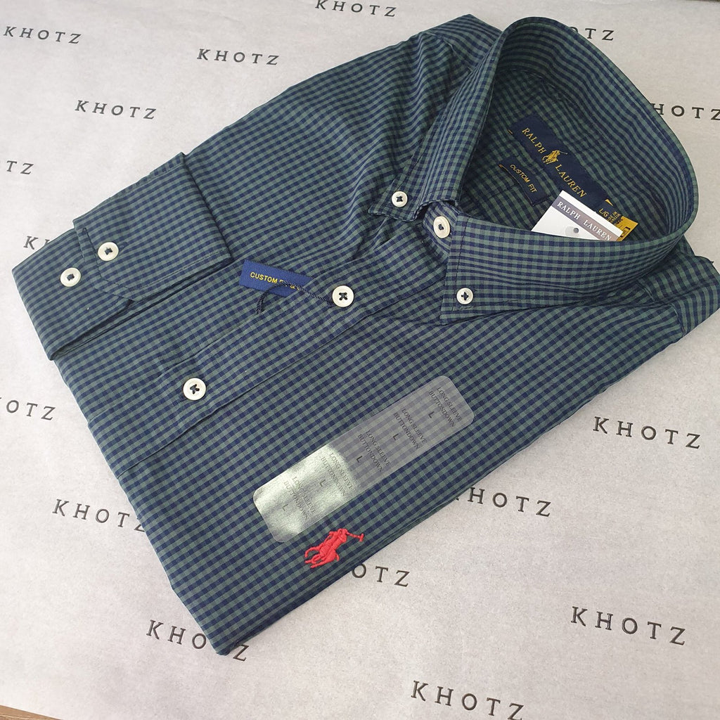 Camisa Ralph Lauren Masculina Micro Xadrez Verde Floresta Pony Vermelho