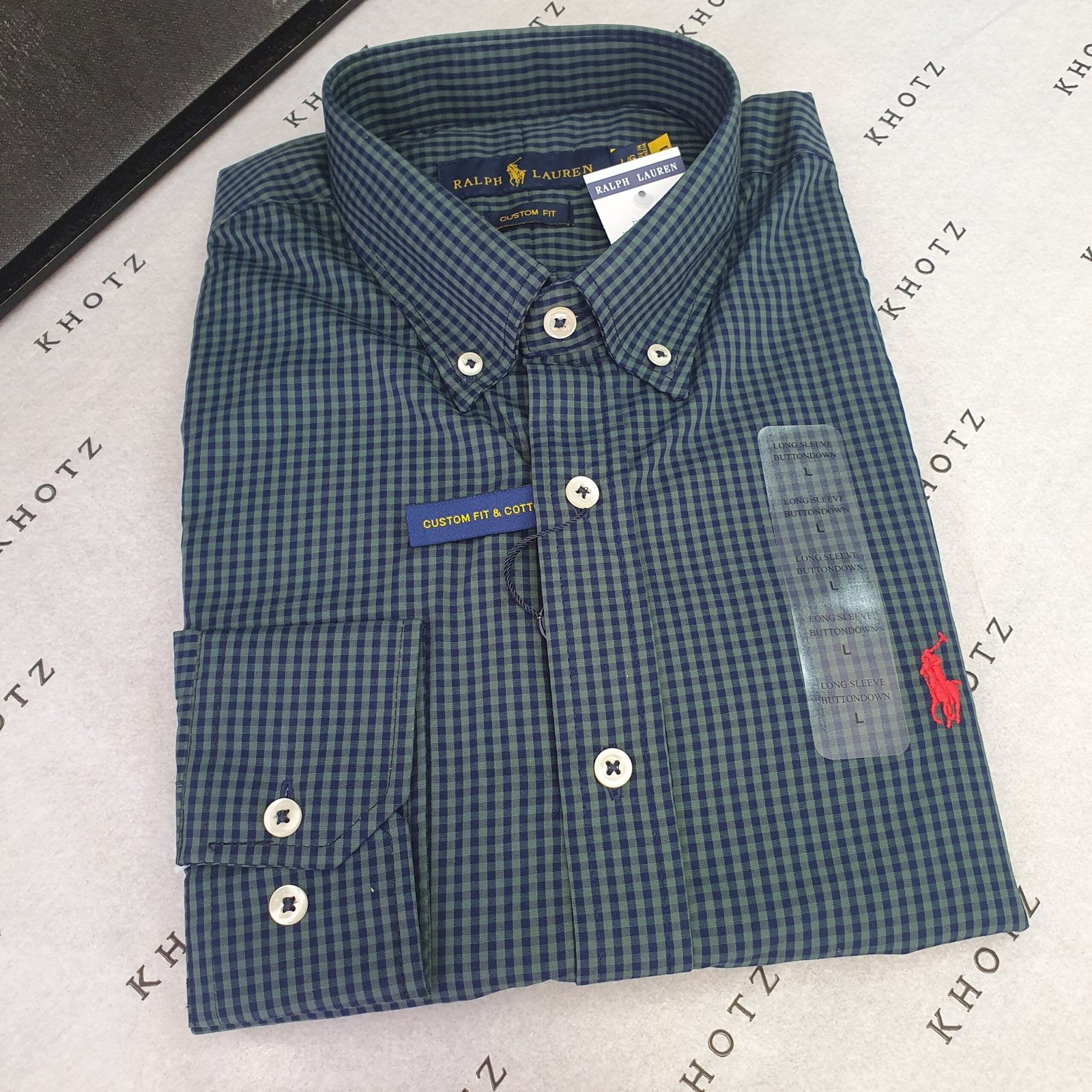 Camisa Ralph Lauren Masculina Micro Xadrez Verde Floresta Pony Vermelho