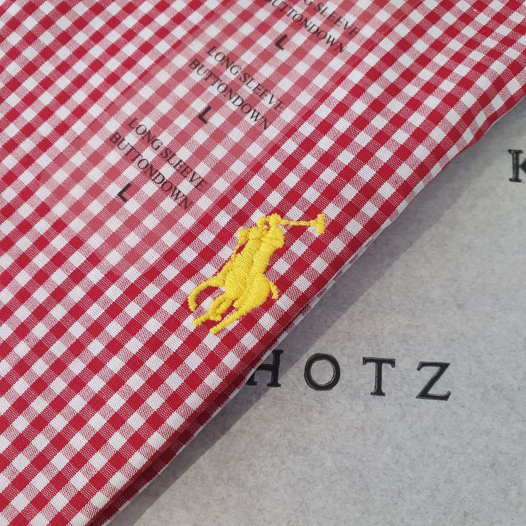 Camisa Ralph Lauren Masculina Micro Xadrez Vermelho Pony Amarelo