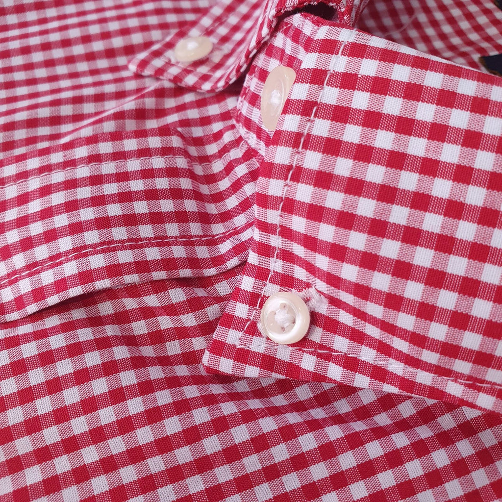 Camisa Ralph Lauren Masculina Micro Xadrez Vermelho Pony Amarelo