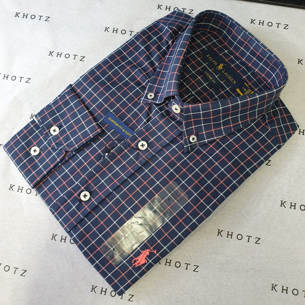 Camisa Ralph Lauren Masculina Xadrez Azul Pony Pitaya