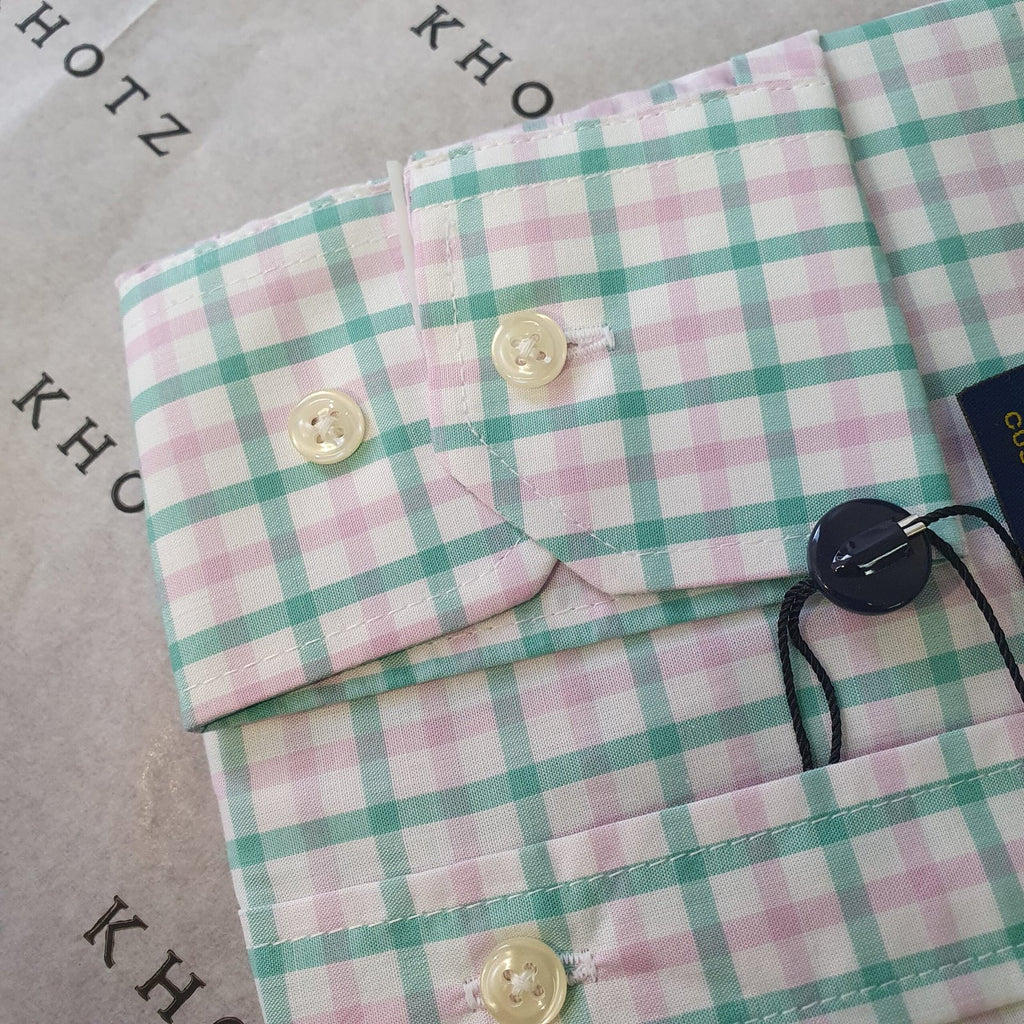 Camisa Ralph Lauren Masculina Xadrez Rosado com Listras Pony Azul