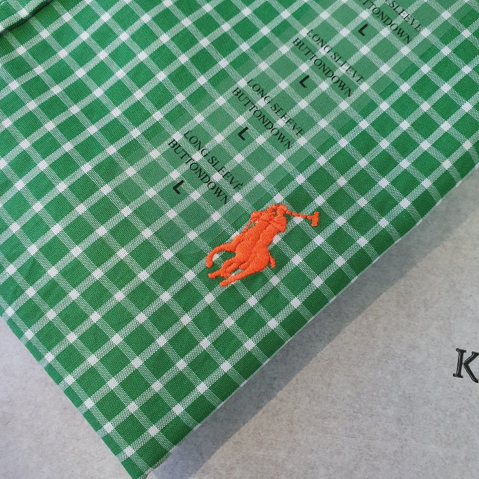 Camisa Ralph Lauren Masculina Xadrez Verde Listras Brancas Pony Laranja