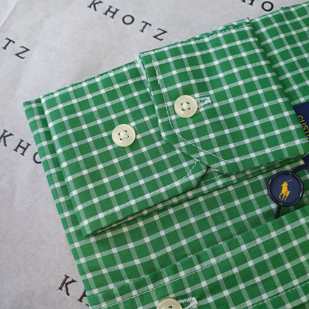 Camisa Ralph Lauren Masculina Xadrez Verde Listras Brancas Pony Laranja