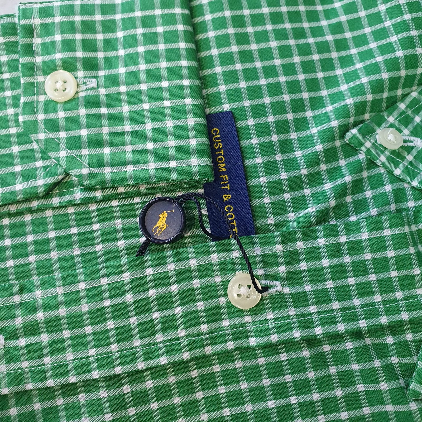 Camisa Ralph Lauren Masculina Xadrez Verde Listras Brancas Pony Laranja
