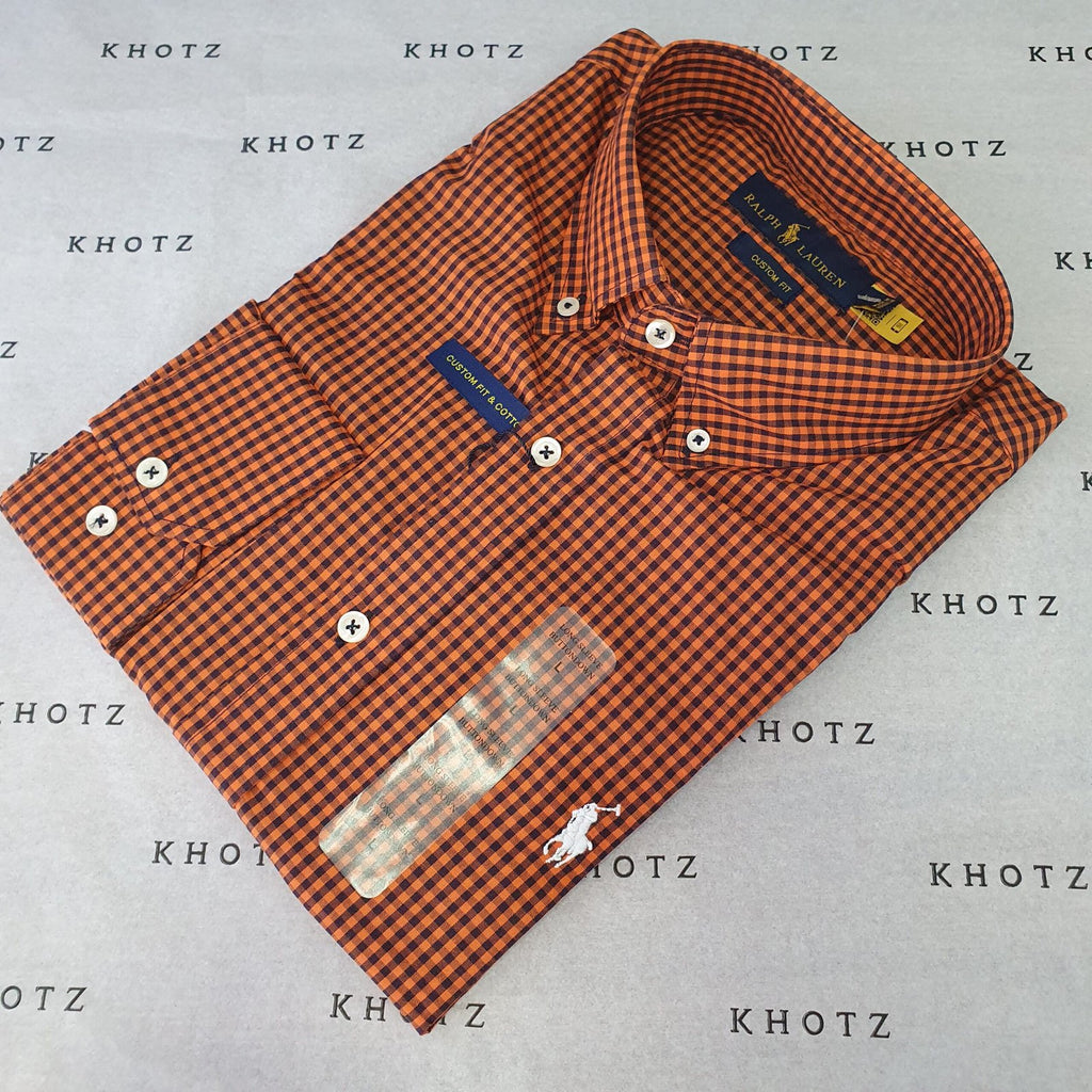 Camisa Ralph Lauren Masculina Micro Xadrez Australiano Caramelo Pony Branco