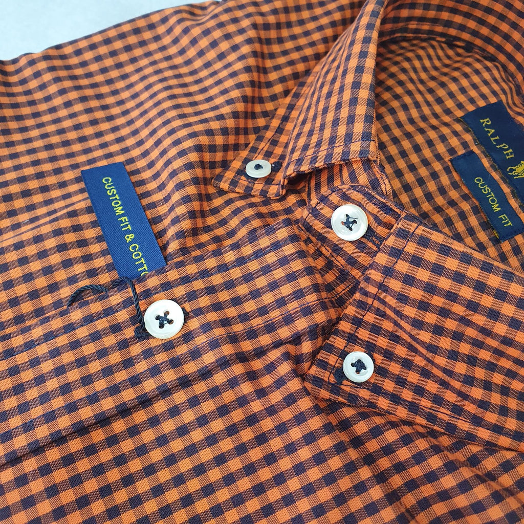 Camisa Ralph Lauren Masculina Micro Xadrez Australiano Caramelo Pony Branco