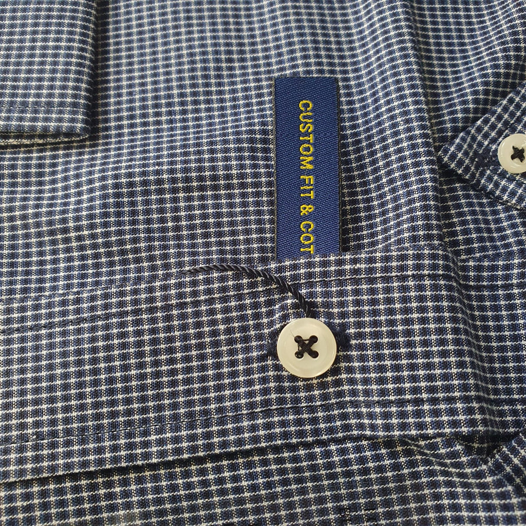 Camisa Ralph Lauren Masculina Micro Xadrez Executivo Azul Pony Vermelho
