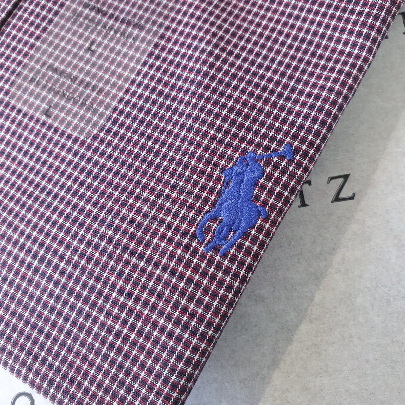 Camisa Ralph Lauren Masculina Micro Xadrez Executivo Bordô Pony Azul