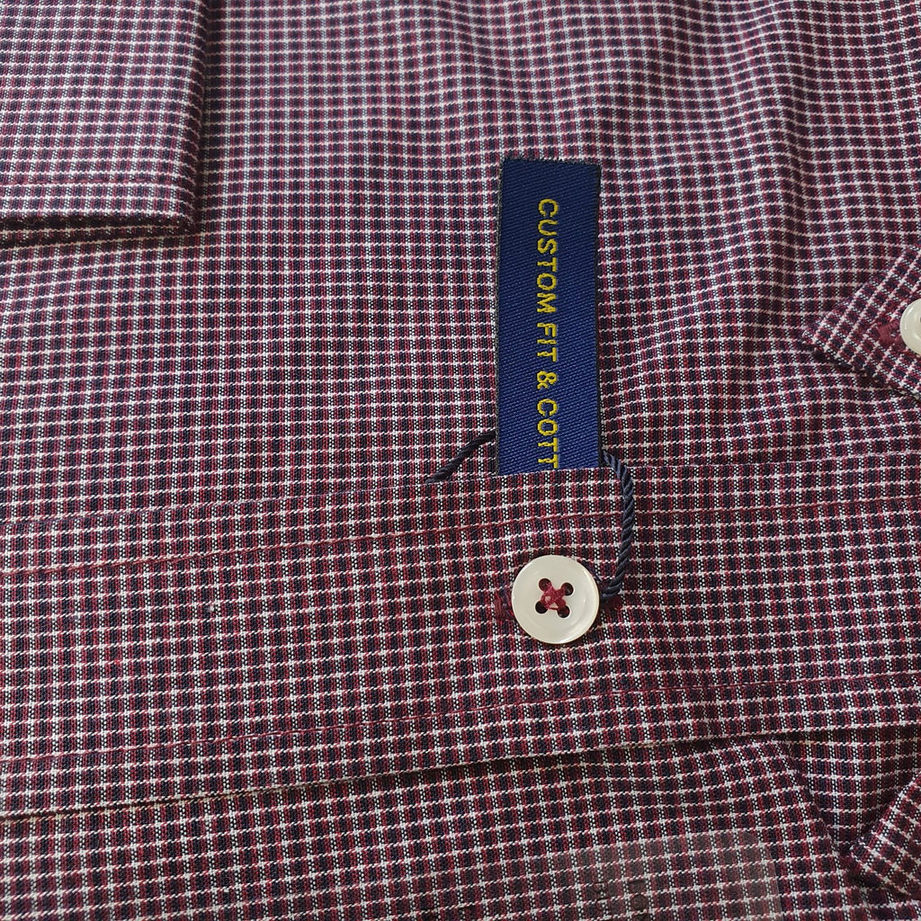 Camisa Ralph Lauren Masculina Micro Xadrez Executivo Bordô Pony Azul