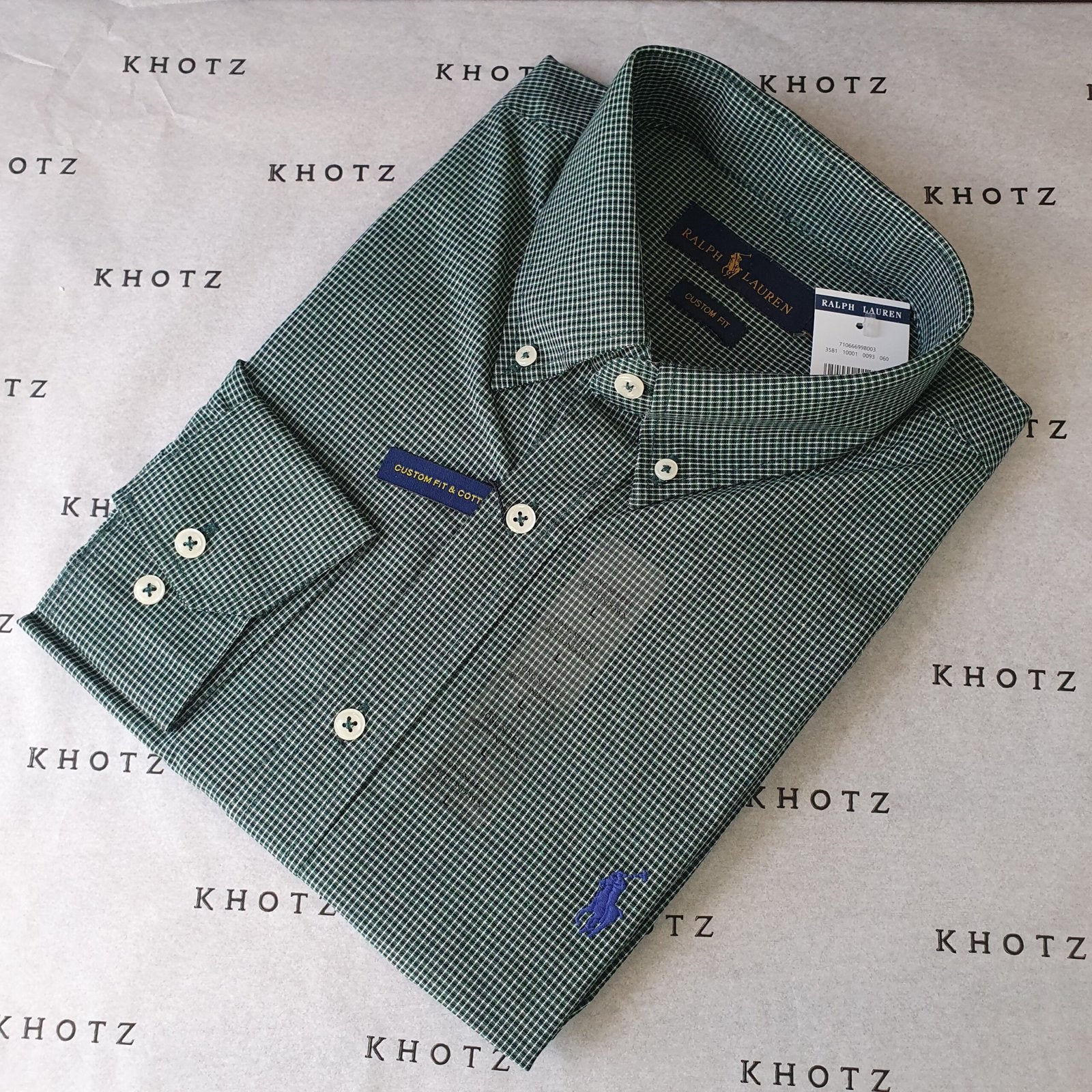 Camisa Ralph Lauren Masculina Micro Xadrez Executivo Verde Pony Azul