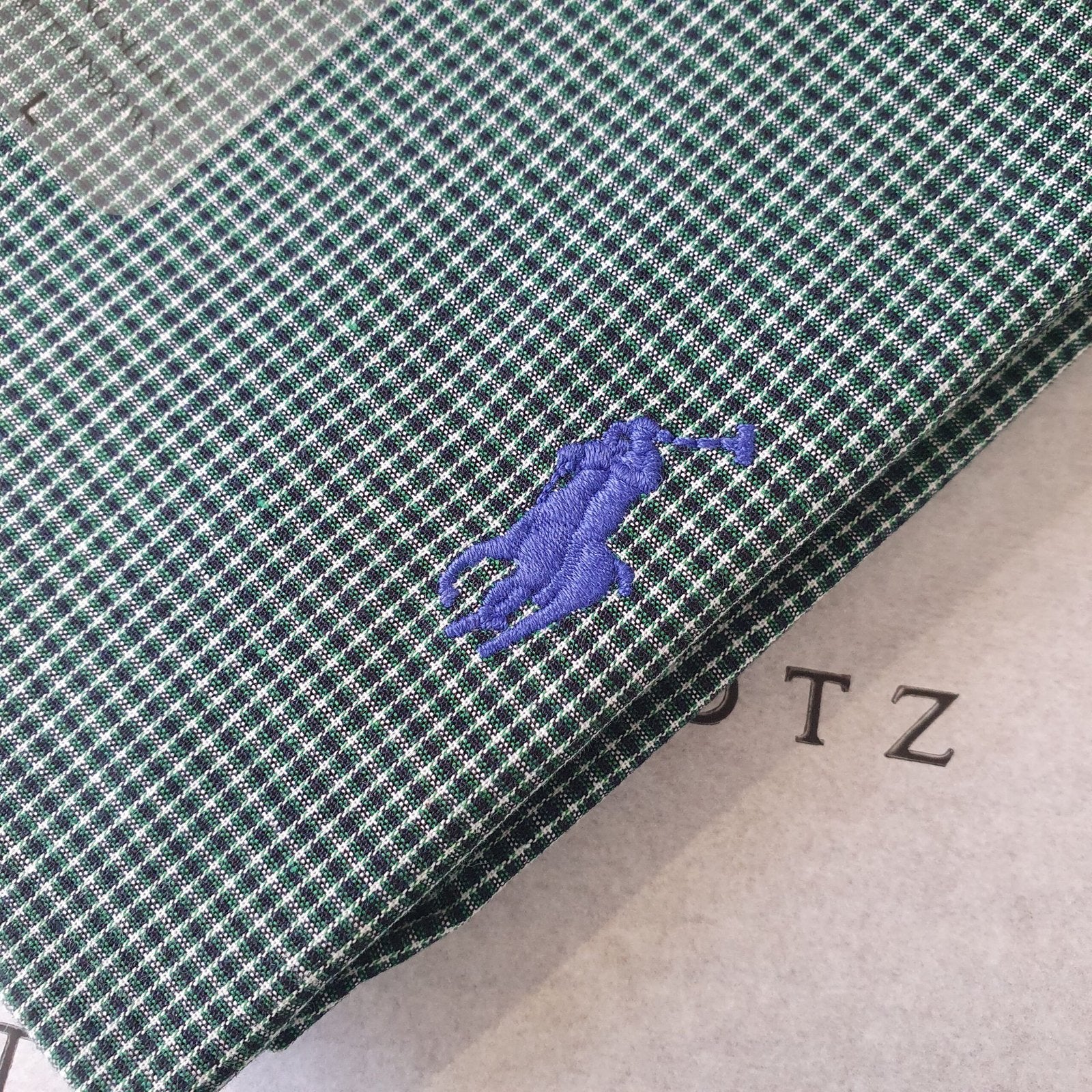 Camisa Ralph Lauren Masculina Micro Xadrez Executivo Verde Pony Azul