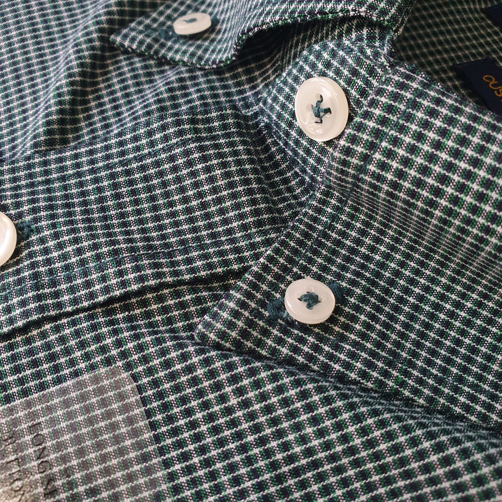 Camisa Ralph Lauren Masculina Micro Xadrez Executivo Verde Pony Azul