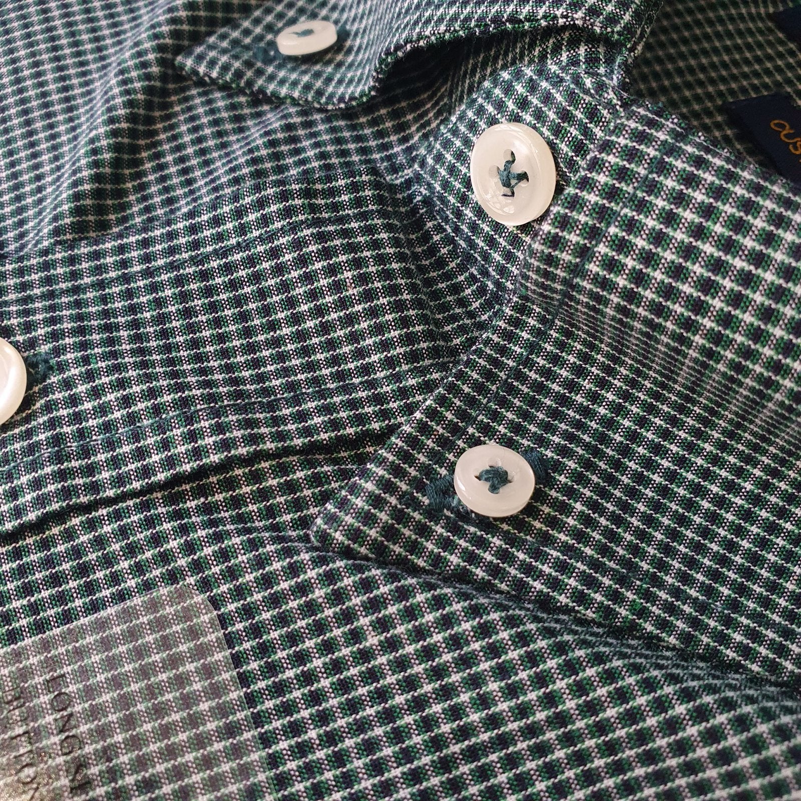 Camisa Ralph Lauren Masculina Micro Xadrez Executivo Verde Pony Azul