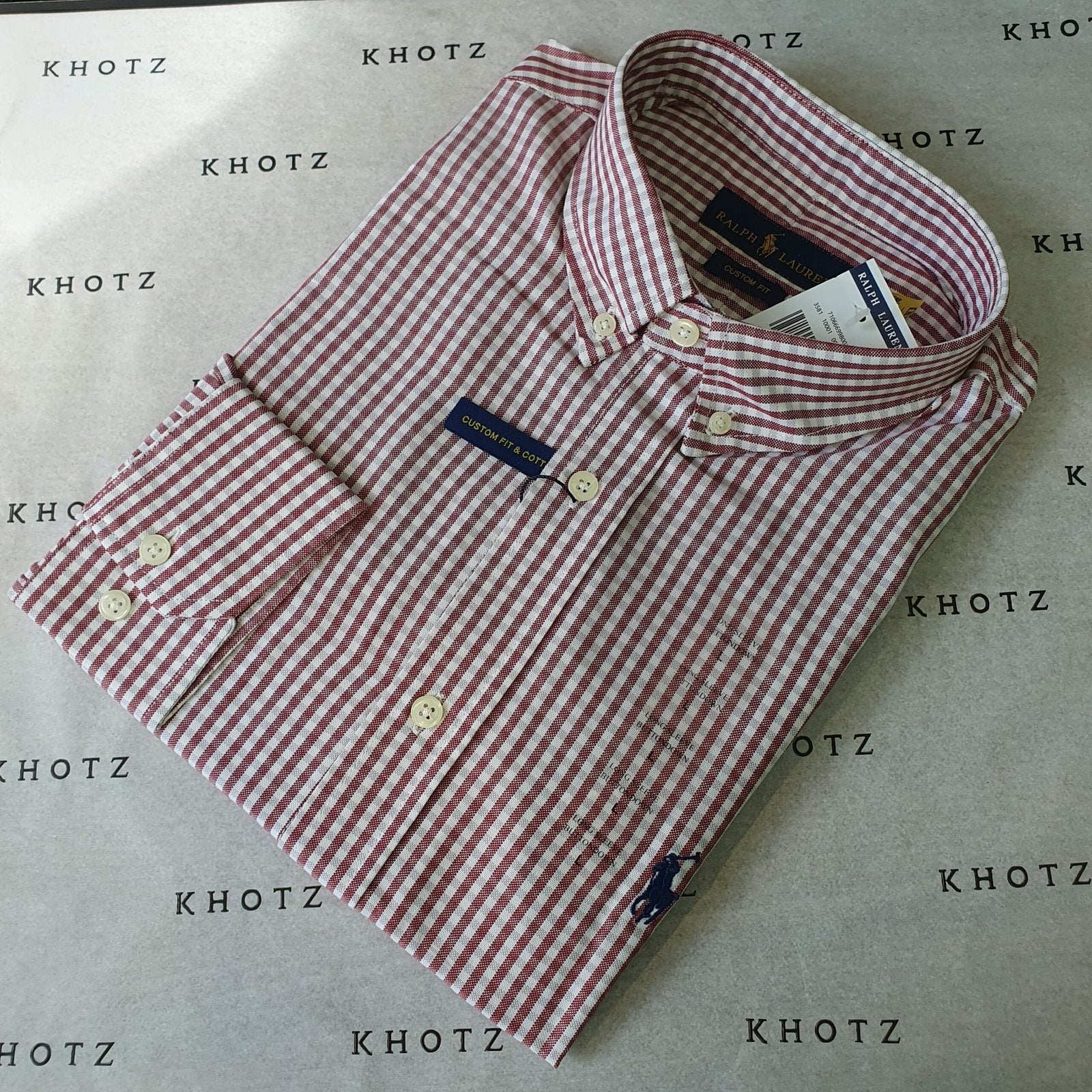 Camisa Ralph Lauren Masculina Bordô Listras Brancas Pony Azul