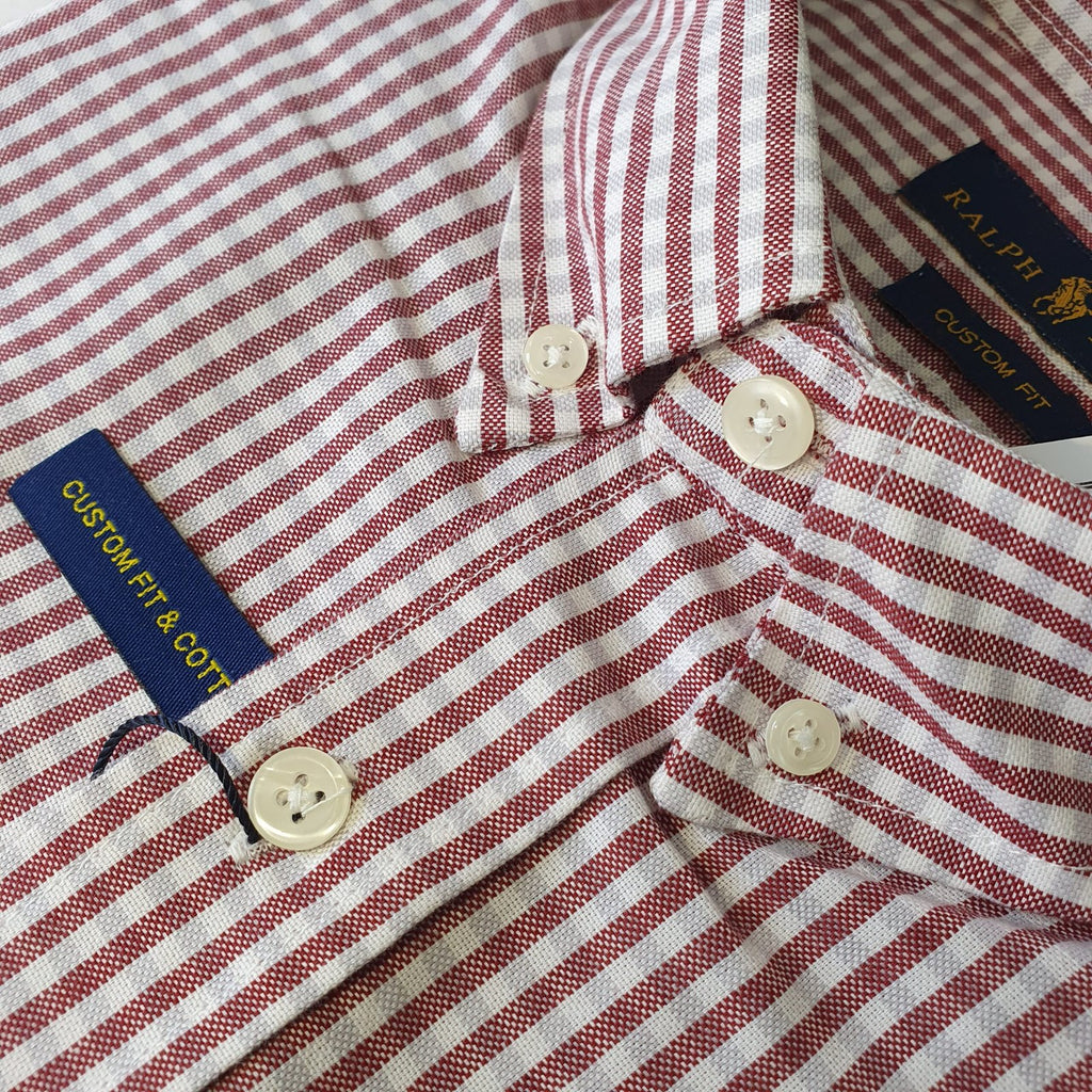 Camisa Ralph Lauren Masculina Bordô Listras Brancas Pony Azul