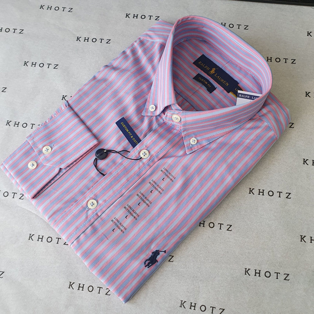 Camisa Ralph Lauren Masculina Lilás Listras Pony Azul