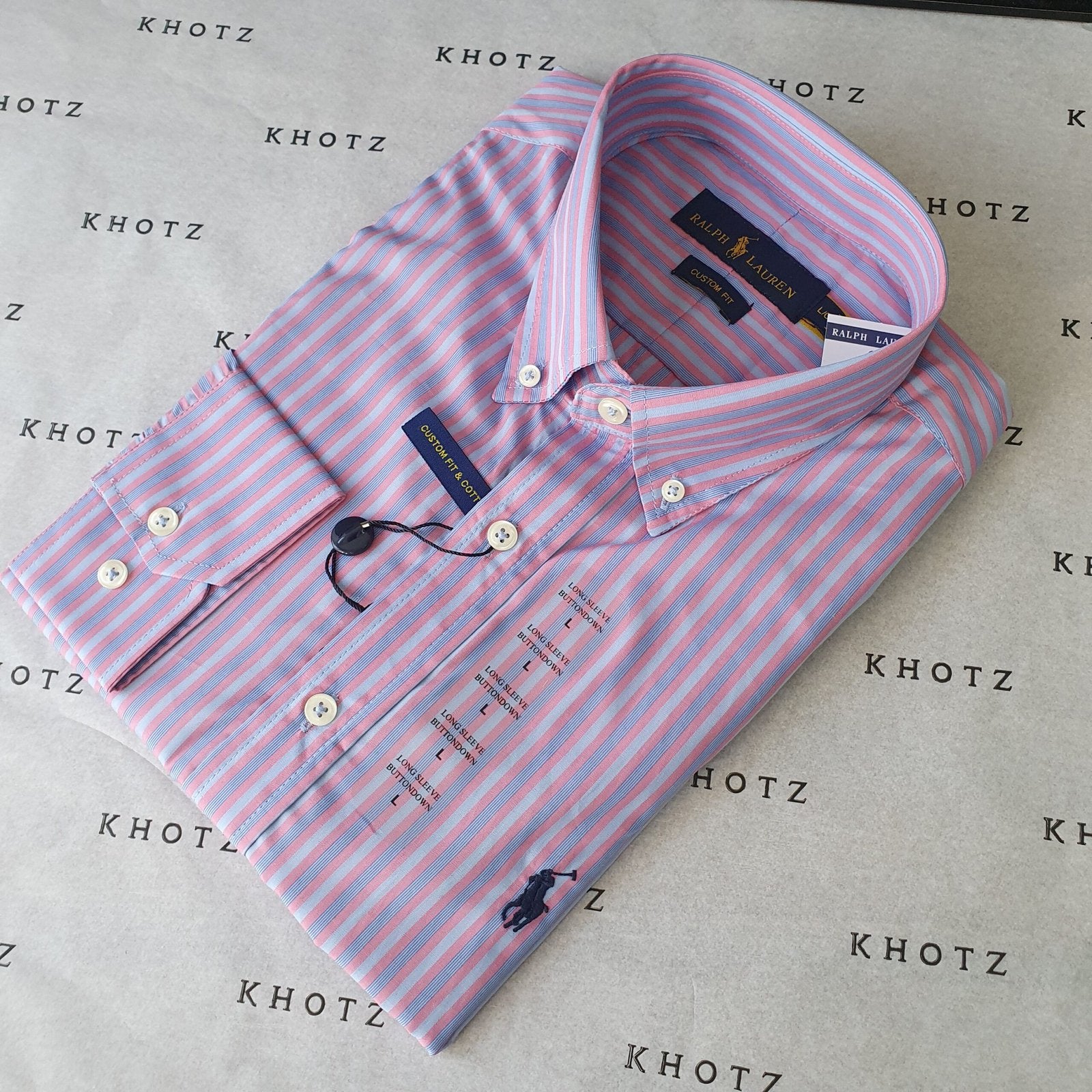 Camisa Ralph Lauren Masculina Lilás Listras Pony Azul