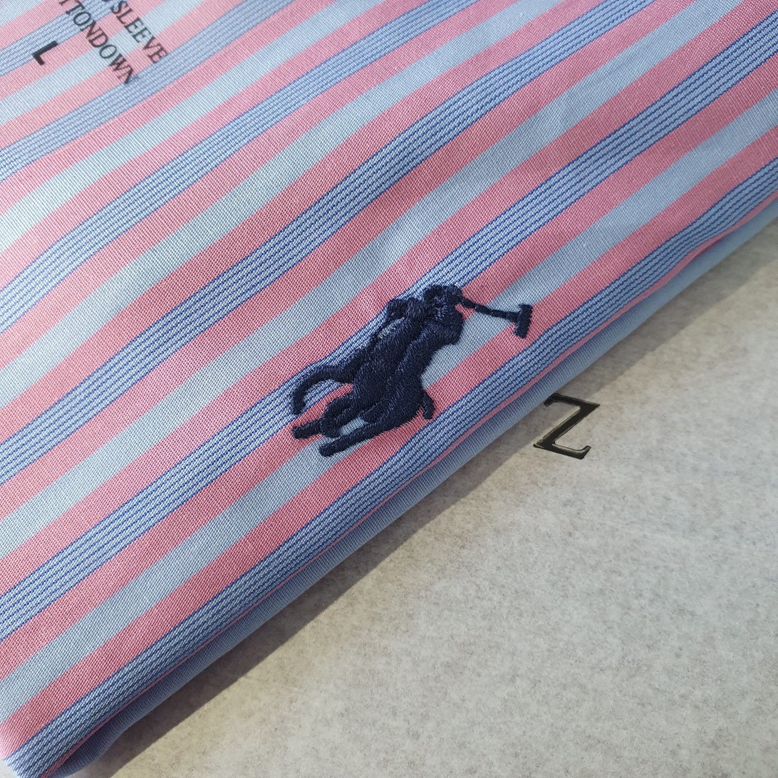 Camisa Ralph Lauren Masculina Lilás Listras Pony Azul